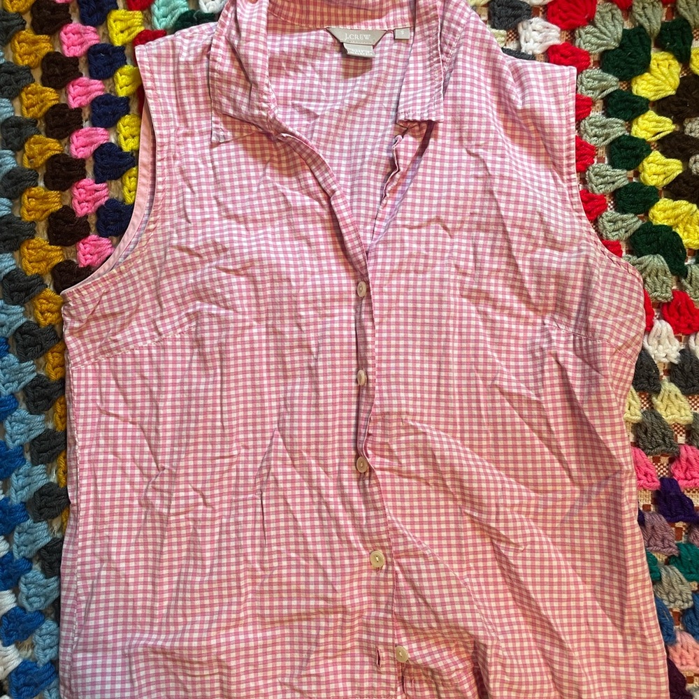 J. Crew Pink Checkered Sleeveless Top Vintage